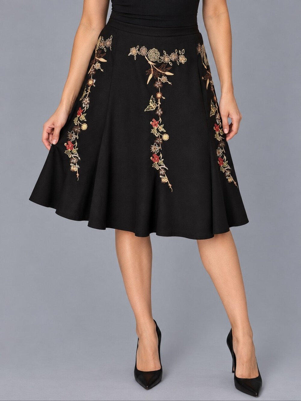 SUSAN BRISTOL Whimsigoth Floral Butterfly Embroidered Beaded Times Square Skirt